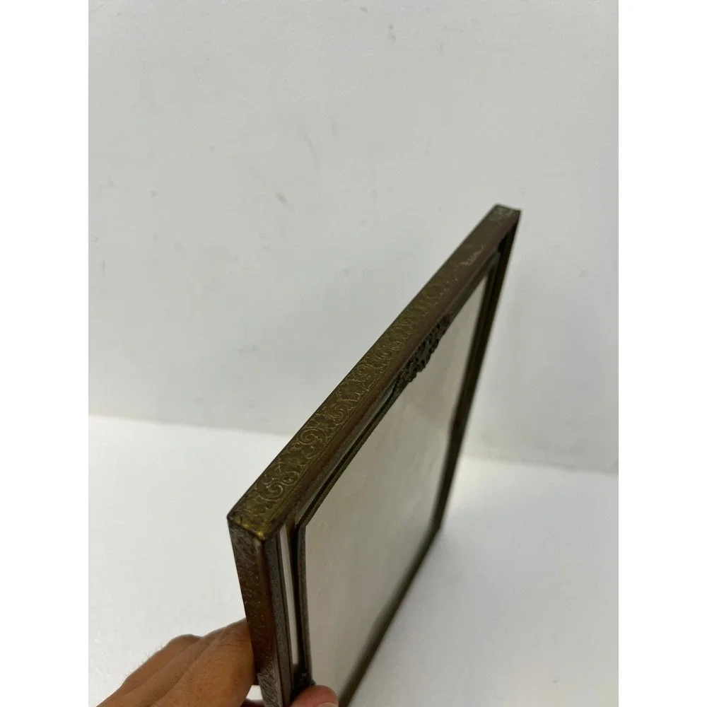 Vintage Art Nouveau Picture Frame Ornate Filigree Brass 8x10 Stand Up Easel Back